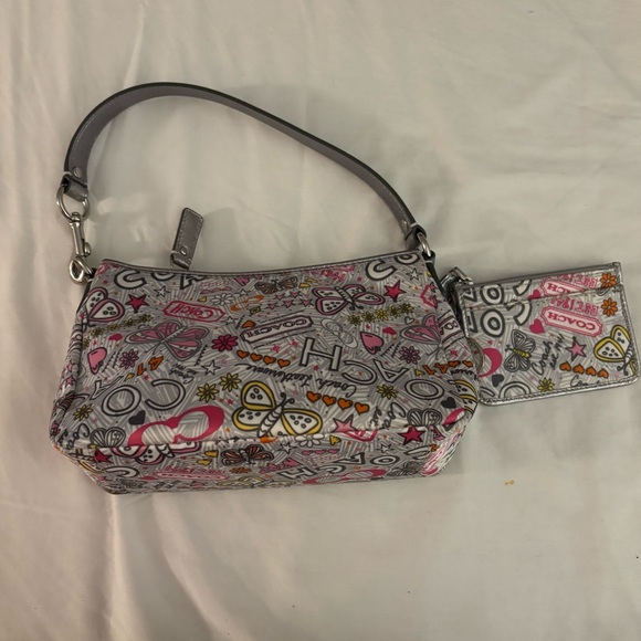 Coach Mini Gray and Pink Floral Bag Set - Picture 1 of 12
